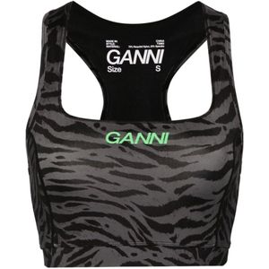 Ganni, Sport, Dames, Grijs, S, Nylon, Zebra Print Nylon Top