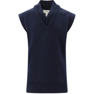 Maison Margiela, Blauwe Gebreide Vest voor Heren - Wol, Linnen en Katoen Mix Blauw, Heren, Maat:S