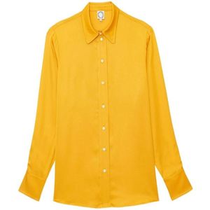 Ines De La Fressange Paris, Blouses & Shirts, Dames, Geel, M, Satijn, Gele Satijnen Shirt met Buttercup Design
