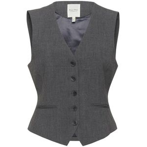 Part Two, Jassen, Dames, Grijs, 2Xl, Grijs Flanel Melange Klassieke Vest