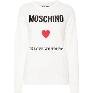 Moschino, Round-neck Truien Wit, Dames, Maat:L