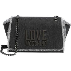 Love Moschino, Logo Schoudertas met Magneetsluiting Zwart, Dames, Maat:ONE Size