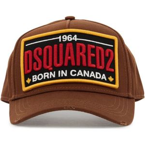 Dsquared2, Accessoires, Heren, Bruin, ONE Size, Katoen, Logo Patch Distressed Baseball Cap