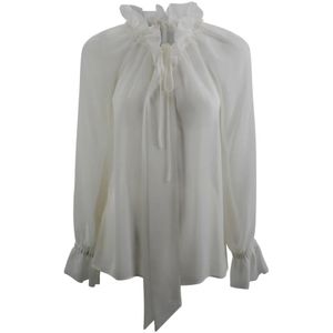 P.a.r.o.s.h., Crème Georgette Transparante Blouse met Strik Beige, Dames, Maat:M