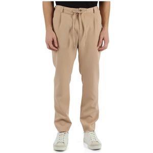 Daniele Alessandrini, Broeken, Heren, Beige, L, Polyester, Casual Chino met Elastische Taille