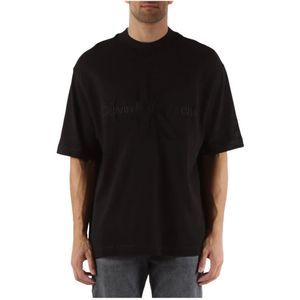 Calvin Klein Jeans, Tops, Heren, Zwart, 2Xl, Katoen, Geborduurde Oversize Katoen Viscose T-shirt
