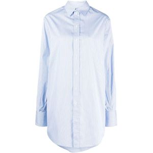 Sa Su Phi, Blouses & Shirts, Dames, Blauw, S, Katoen, Gestreept Katoenen Poplin Overhemd