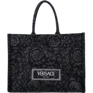 Versace, Tassen, Dames, Zwart, ONE Size, Katoen, Vintage Zwarte Schoudertas