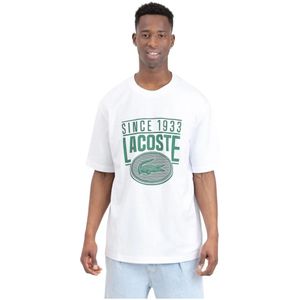Lacoste, Tops, Heren, Wit, S, Katoen, Witte T-shirt met Groene Print