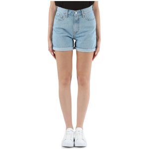 Calvin Klein Jeans, Korte broeken, Dames, Blauw, W28, Denim, Denim Mom Fit Shorts met Vijf Zakken