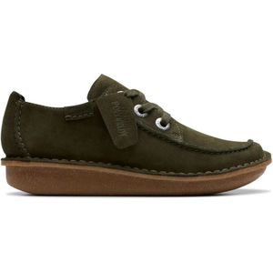 Clarks, Schoenen, Dames, Groen, 41 EU, Leer, Comfortabele veterschoen in groen