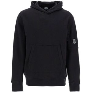 C.p. Company, Sweatshirts & Hoodies, Heren, Zwart, XL, Katoen, Lens Hoodie met Logo Elastische Inzet