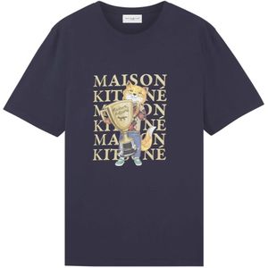 Maison Kitsuné, Tops, Heren, Blauw, M, Katoen, Fox Champion Katoenen T-Shirt