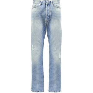 Palm Angels, Monogram Loose Jeans Blauw Blauw, Heren, Maat:W33