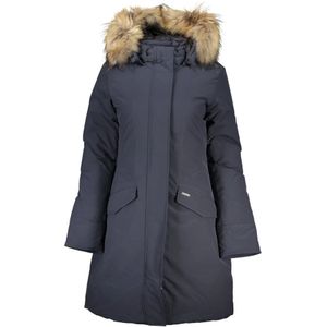 Woolrich, Jassen, Dames, Blauw, XL, Blauwe Hoodie met Afneembare Bont