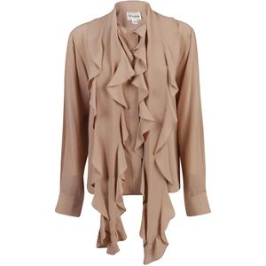 Victoria Beckham, Blouses & Shirts, Dames, Bruin, S, Vintage Frill Panel Blouse