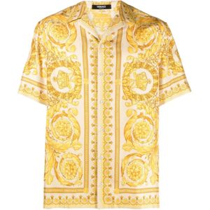 Versace, Overhemden, Heren, Veelkleurig, M, Barocco-Print Zijden Overhemd