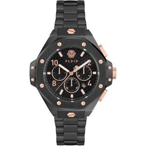 Philipp Plein, Chrono Royal Zwart Roestvrij Stalen Horloge Zwart, Heren, Maat:ONE Size