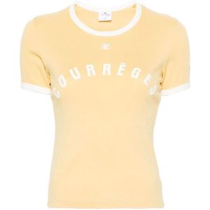 Courrèges, T-Shirts Geel, Dames, Maat:S