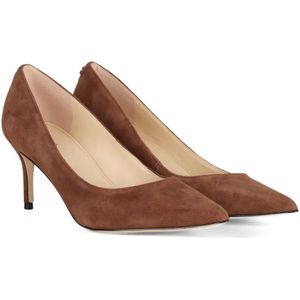 Guess, Schoenen, Dames, Bruin, 38 EU, Leer, Suede Logo Plaque Décolleté