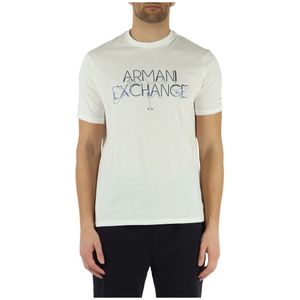 Armani Exchange, Tops, Heren, Wit, M, Katoen, Regular Fit Katoenen T-shirt met Verhoogd Logo