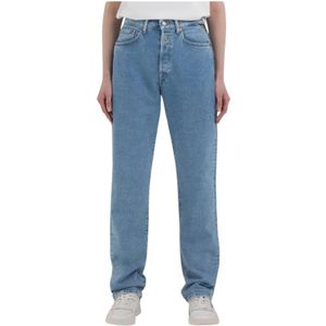 Replay, Jeans, Dames, Blauw, W27, Katoen, High-waisted straight fit jeans