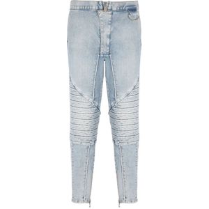 Balmain, Jeans, Heren, Blauw, W32, Katoen, Geribbelde katoenen slim-fit jeans