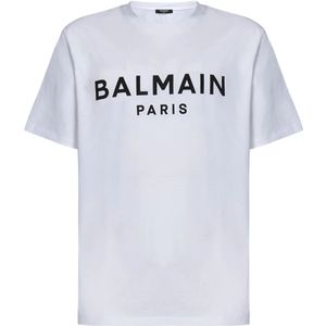 Balmain, Tops, Heren, Wit, L, Katoen, Witte T-shirts en Polos met Logo