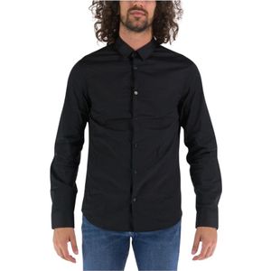 Armani Exchange, Overhemden, Heren, Zwart, S, Katoen, Slim-Fit Popeline Overhemd