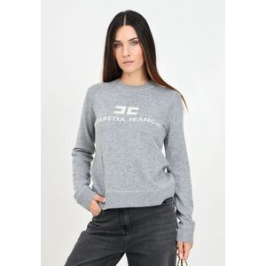 Elisabetta Franchi, Truien, Dames, Grijs, L, Wol, Grijze Crewneck Sweater Casual Herfst Winter