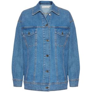 InWear, Coole Oversized Denim Jas met Slimme Stiksels en Knoopsluiting Blauw, Dames, Maat:XL