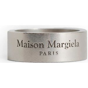 Maison Margiela, Logo Gegraveerde Palladium Ring Grijs, unisex, Maat:49 MM
