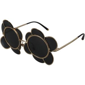 Dolce & Gabbana, Accessoires, Dames, Zwart, ONE Size, Bloemvormige zonnebril zwart goud vrouwen