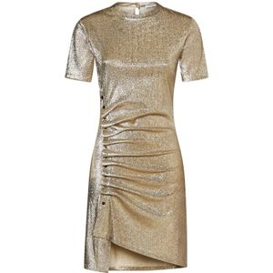 Paco Rabanne, Gouden Korte Jurk met Asymmetrische Zoom Geel, Dames, Maat:2XS