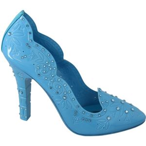 Dolce & Gabbana, Schoenen, Dames, Blauw, 39 EU, Leer, Blauwe Kristallen Bloemen Cinderella Hakken