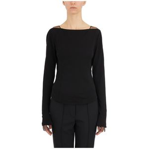 Helmut Lang, Viscose Gebreide Top Zwart, Dames, Maat:S