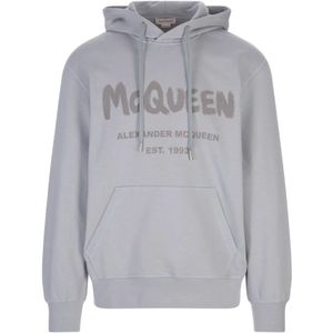 Alexander McQueen, Sweatshirts & Hoodies, Heren, Grijs, S, Grijze Mc Queen Graffiti Logo Hoodie