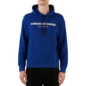 Armani Exchange, Sweatshirts & Hoodies, Heren, Blauw, L, Katoen, Elektrisch blauwe hoodie met Armani Exchange print