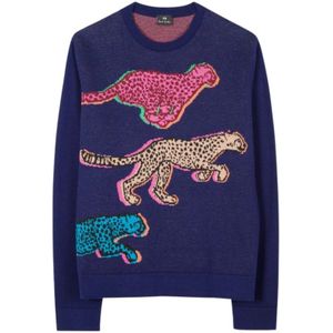 PS By Paul Smith, Blauwe Cheetah Jacquard Trui Blauw, Dames, Maat:L