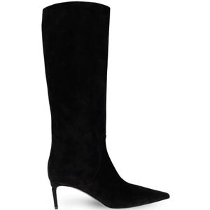 Dolce & Gabbana, Schoenen, Dames, Zwart, 39 EU, Suède, Suède laarzen met hak