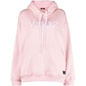 Versace, Sweatshirts & Hoodies, Dames, Roze, XS, Logo Borduurwerk Hoodie