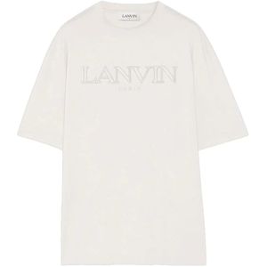 Lanvin, Tops, Heren, Beige, XL, Katoen, Klassiek Geborduurd Beige T-shirt