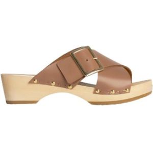 Youyou, Schoenen, Dames, Beige, 36 EU, Leer, Gekruiste leren klompen met gouden studs