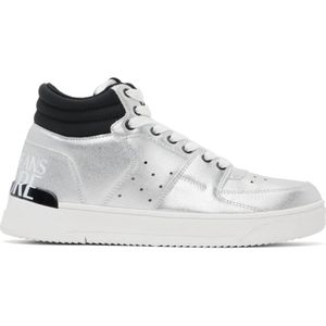 Versace Jeans Couture, Schoenen, Heren, Grijs, 41 EU, Leer, Zilveren Patentleren High Top Sneakers