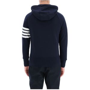 Thom Browne, Sweatshirts & Hoodies, Heren, Blauw, S, Katoen, 4-Bar Zip-Up Hoodie met trekkoord capuchon