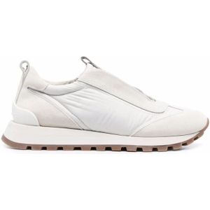 Brunello Cucinelli, Witte kralen versierde lage sneakers Wit, Dames, Maat:40 EU