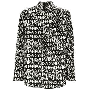 Versace, Overhemden, Heren, Zwart, M, Katoen, Katoenen Logo Shirt