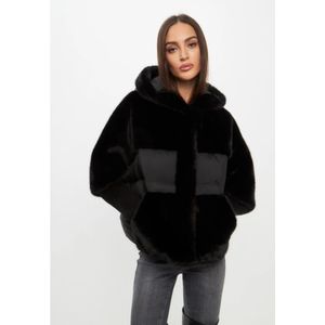 Cesare Gaspari, Jassen, Dames, Zwart, M, Wol, Luxe Faux Fur Jacket - Zwart