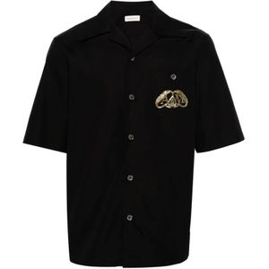 Alexander McQueen, Overhemden, Heren, Zwart, S, Katoen, Zwarte shirts met half zeehondenlogo