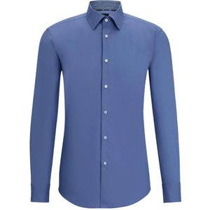 Hugo Boss, Overhemden, Heren, Blauw, XL, Katoen, Slim Fit Katoenen Stretch Overhemd - Blauw